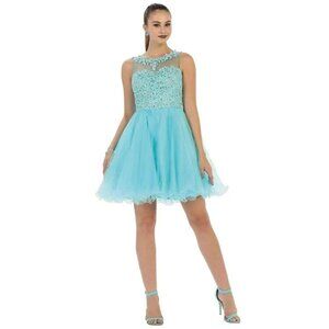 Aqua Quinceañera Dama Dress Style Outfit By May Queen MQ1429